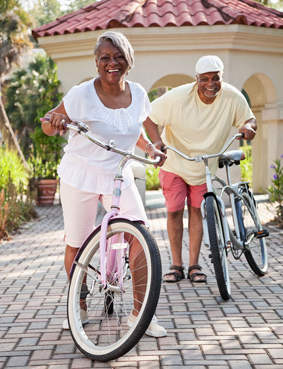 Couple riding bikes